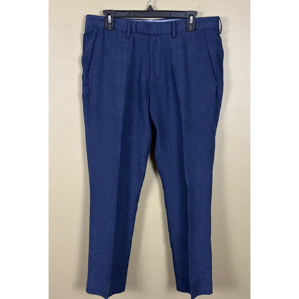 J.Crew Bowery Slim Fit, Baird McNutt Irish Linen Pants Men's 32x30 Navy Preppy